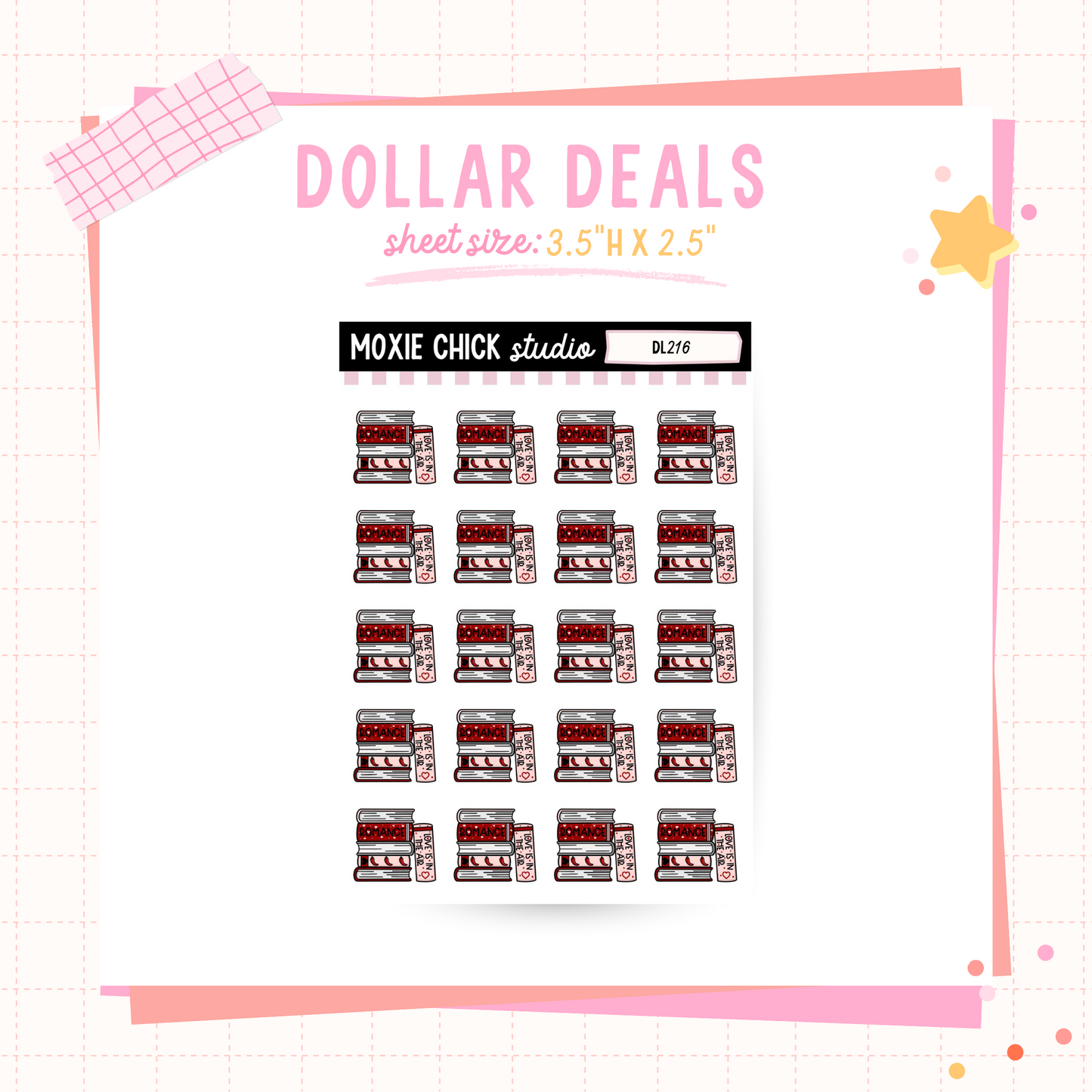 Book stack Romance - Dollar Deal Sticker Sheets – Perfect for On-the-Go Planners & Journals)
