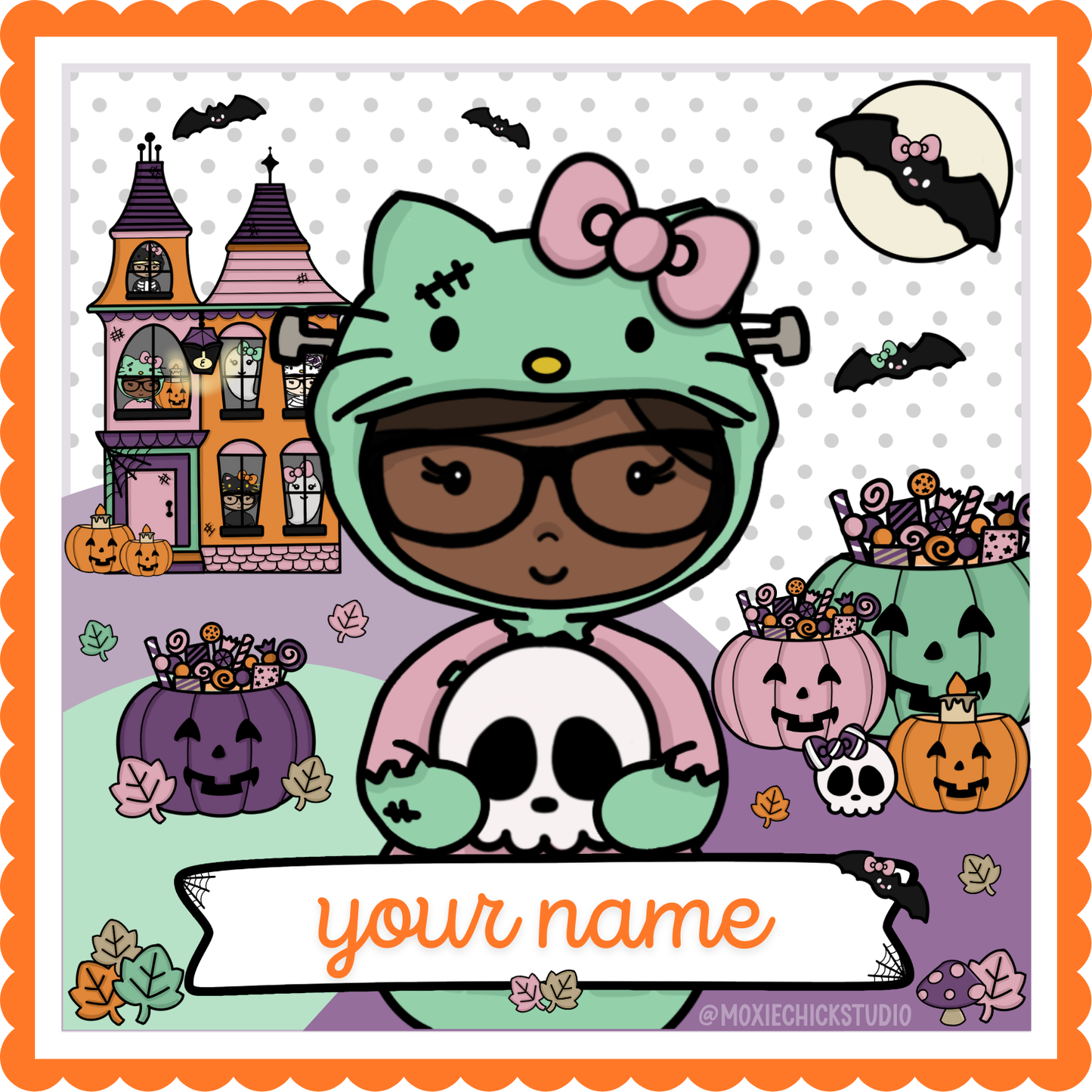 Digital Personalized Helloween Moxie Chick Illustration | Custom Hair, Skin, Outfit & Name | Digital Download | New Release