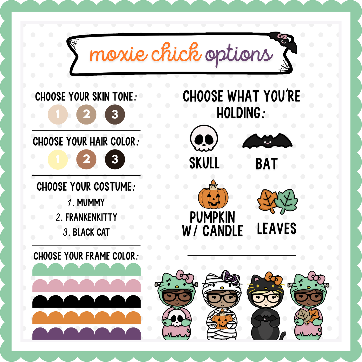 Digital Personalized Helloween Moxie Chick Illustration | Custom Hair, Skin, Outfit & Name | Digital Download | New Release
