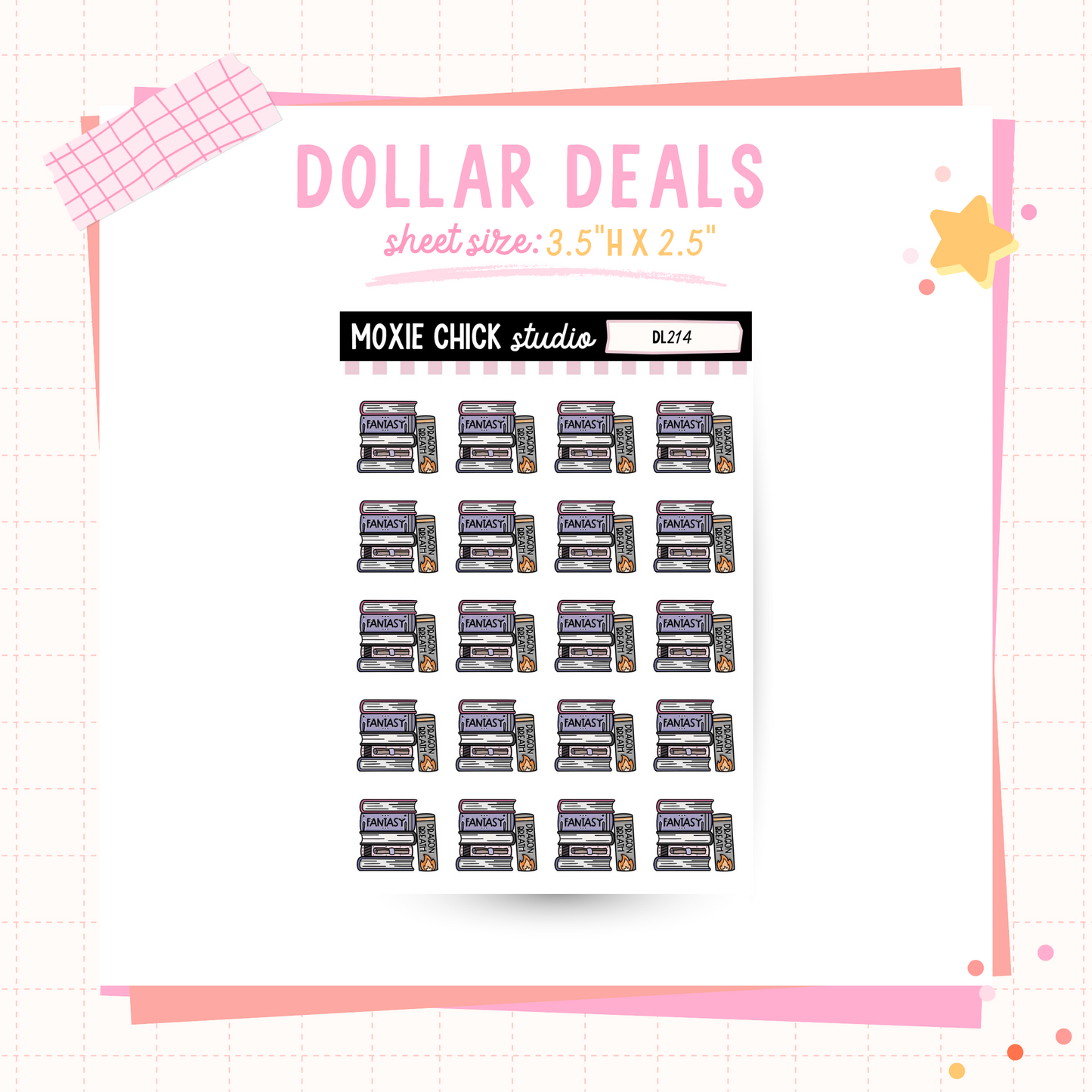 Book stack Fantasy - Dollar Deal Sticker Sheets – Perfect for On-the-Go Planners & Journals)