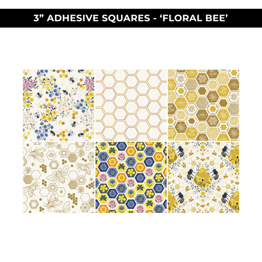 'FLORAL BEE' 3" ADHESIVE SQUARES - NEW RELEASE