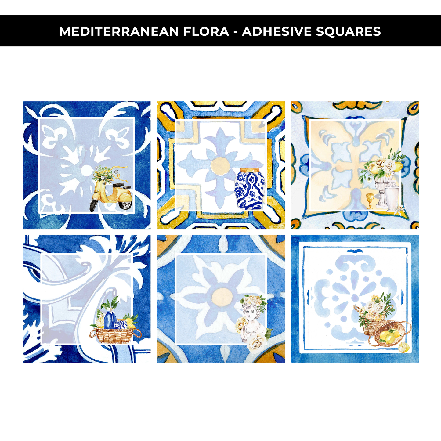 MEDITERRANEAN FLORA 3" ADHESIVE SQUARES - NEW RELEASE