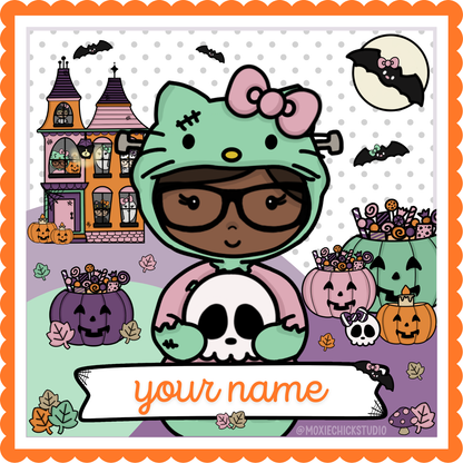 Digital Personalized Helloween Moxie Chick Illustration | Custom Hair, Skin, Outfit & Name | Digital Download |  New Release