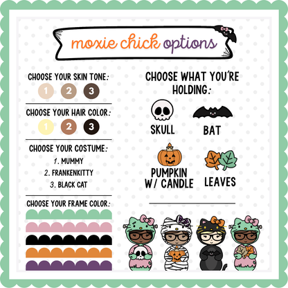 Digital Personalized Helloween Moxie Chick Illustration | Custom Hair, Skin, Outfit & Name | Digital Download |  New Release