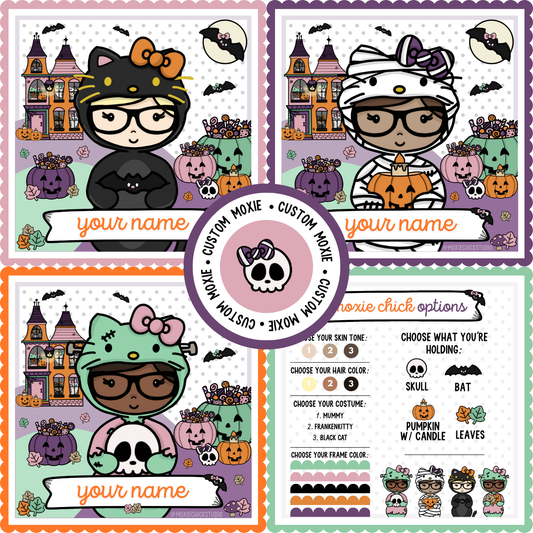 Digital Personalized Helloween Moxie Chick Illustration | Custom Hair, Skin, Outfit & Name | Digital Download |  New Release